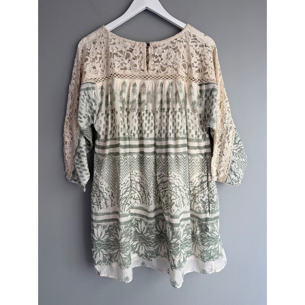 Free People Women S Lace Crochet Boho Mini Dress Cream Sage Cottagecore Festival - Picture 5 of 7